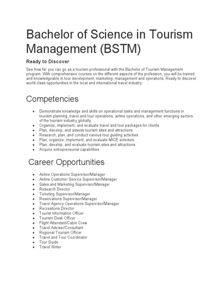 Bachelor of Science in Tourism Management | PDF | Tuition Payments ...
