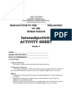 Intersubjectivity Activity Sheet: Introduction To The Philosophy of The Human Person