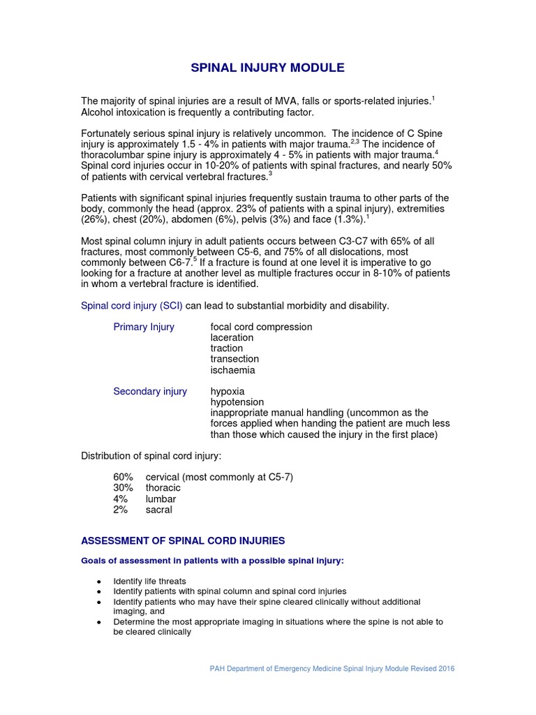 Spinal Injury Assessment and Management Guide | PDF | Spinal Cord ...