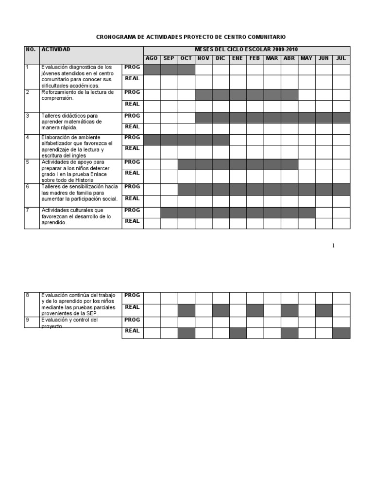 Cronograma de Actividades Proyecto de Centro Comunitario | PDF