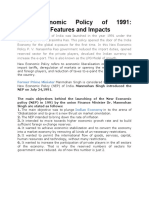 New Economic Policy of 1991: Objectives, Features and Impacts