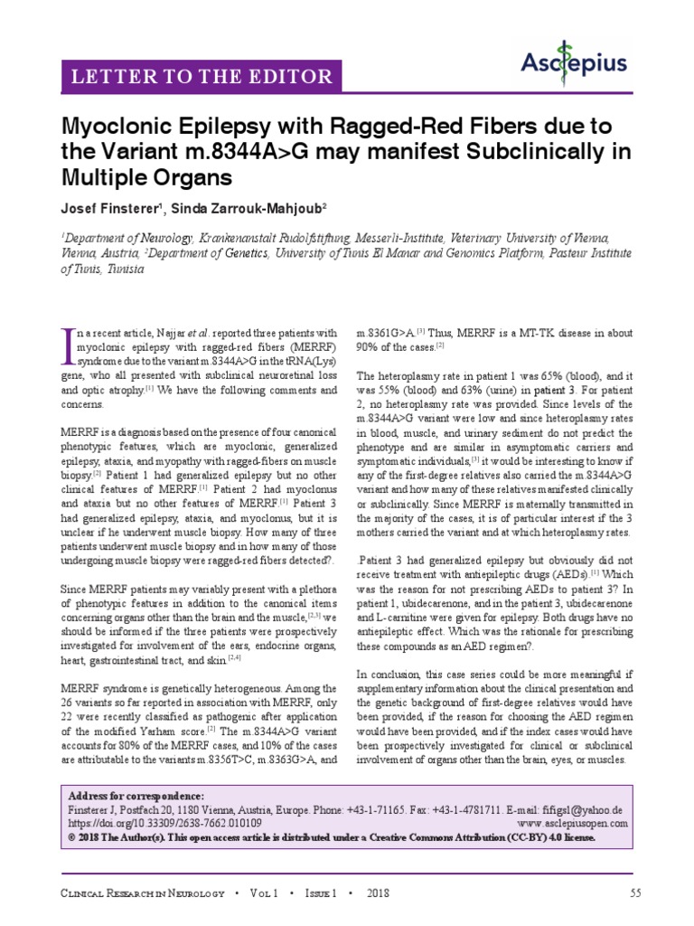Myoclonic Epilepsy And Ragged Red Fibers – GSEJX