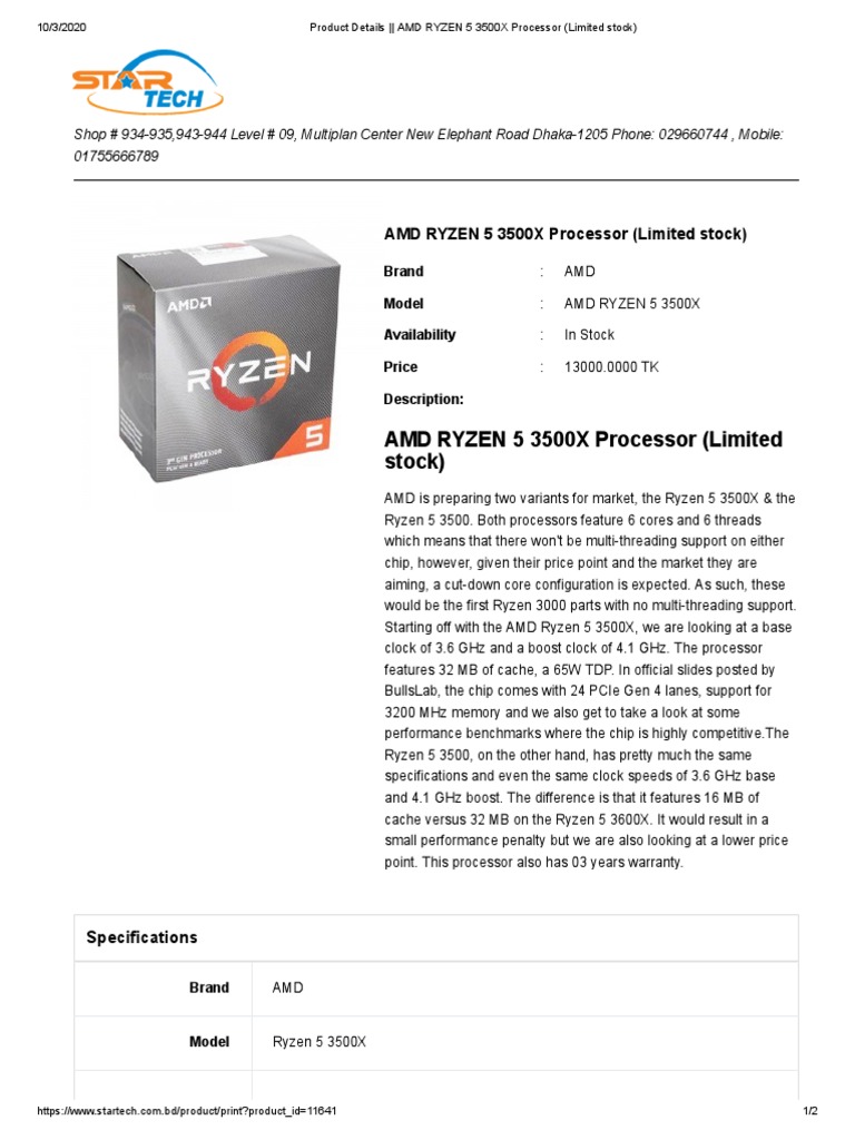 AMD Ryzen 5 3500X Specifications | PDF | Advanced Micro Devices | Cpu Cache