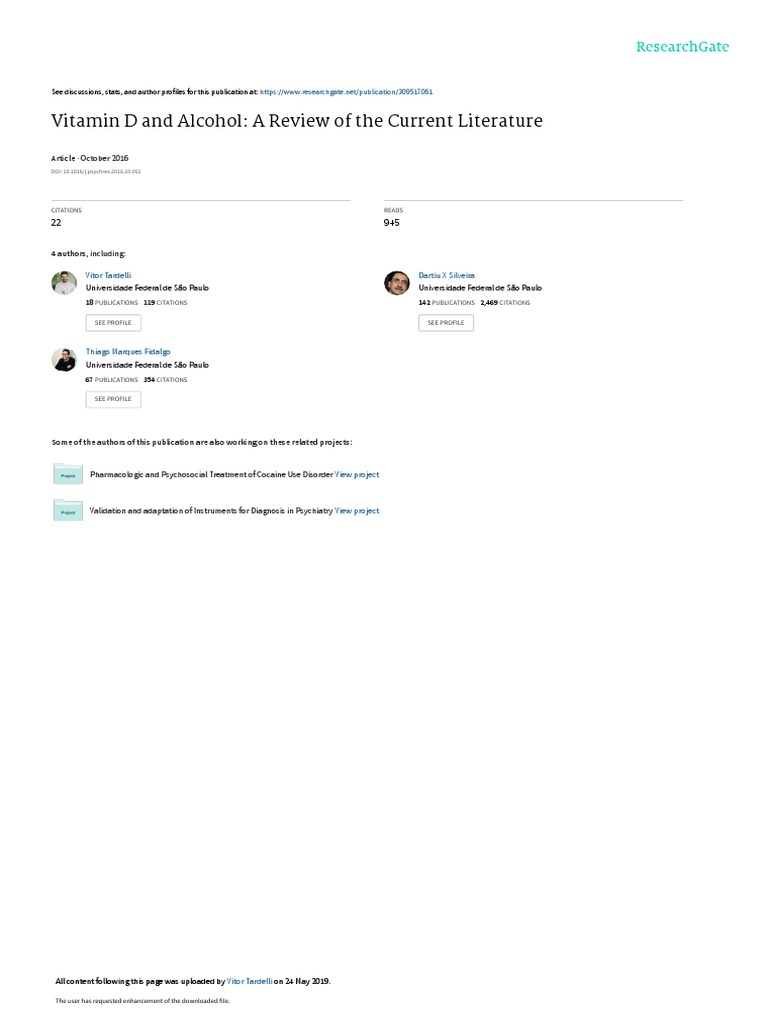 Vitamin D and Alcohol A Review of The Current Lite PDF Vitamin D