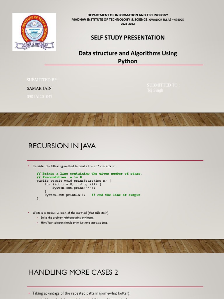 Self Study Presentation Data Structure and Algorithms Using Python | PDF