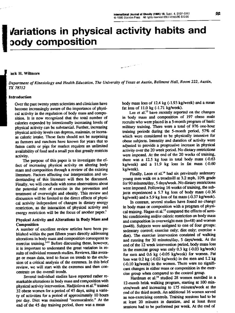 Variations in Physical Activity Habits and Body Composition | PDF
