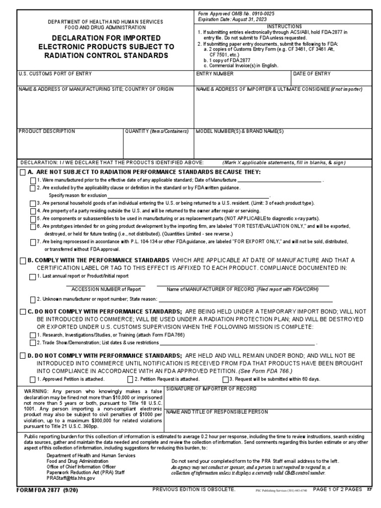 Declaration For Imported Electronic Products Subject To Radiation ...