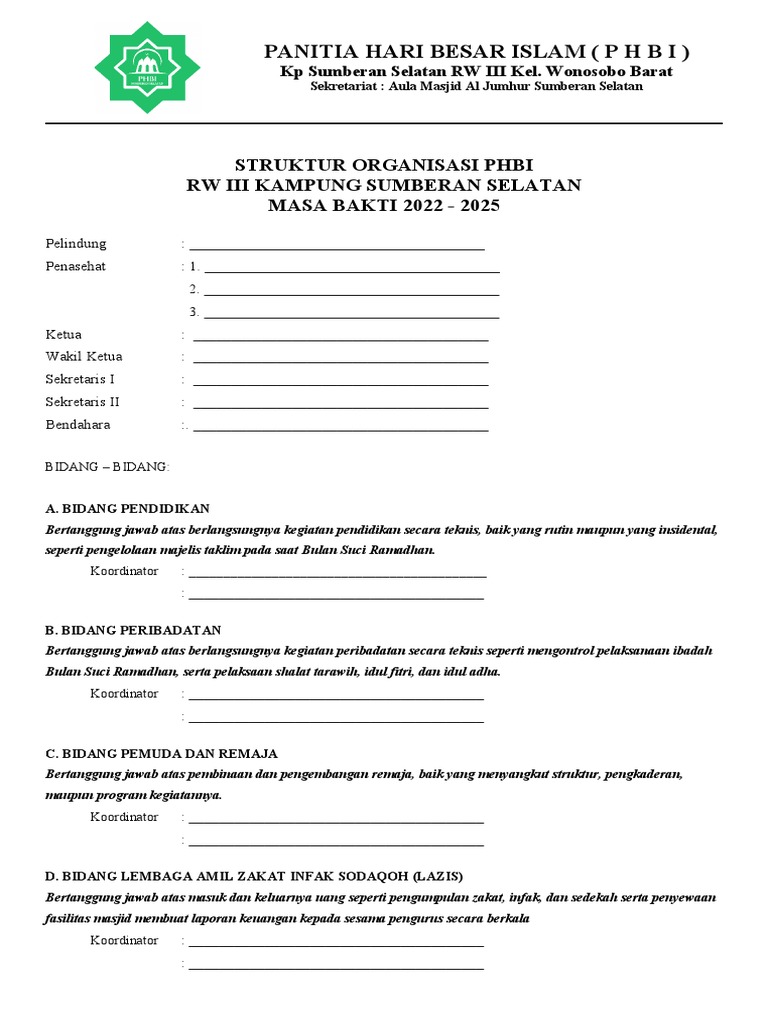 Struktur Organisasi Phbi Dan Program | PDF