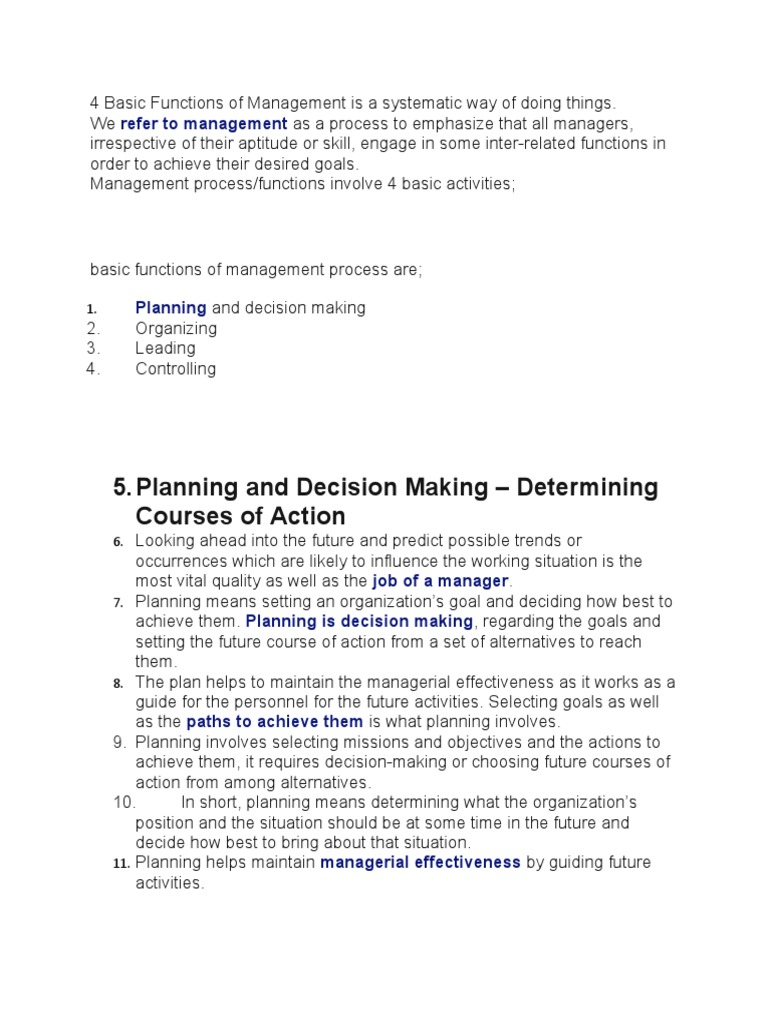 4 Basic Functions of Management Is A Systematic Way of Doing Things ...