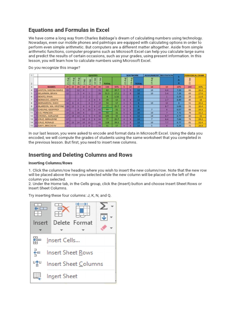 Q3M1Equations and Formulas in Excel | PDF | Computer Programming ...