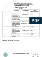 Table of Specification: Science Periodical Test Grade 2