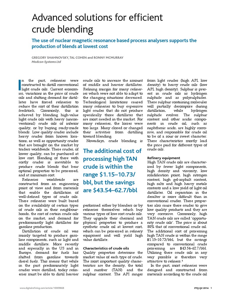 Advanced Solutions For Efficient Crude Blending PDF Oil Refinery