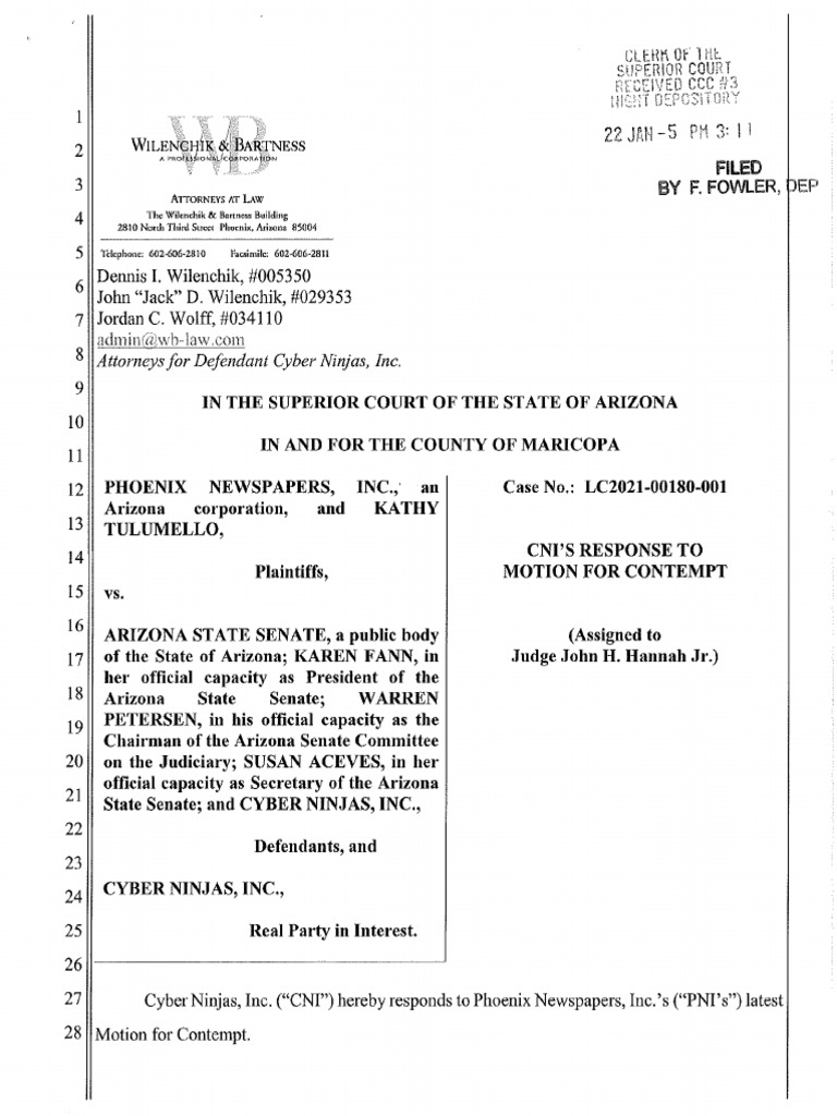Cyber Ninjas Response To Motion For Contempt PDF