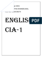 English CIA-1: DATE: 14 Sept 2021 Name: Yogitha Khandelwal REG NO: 21SJCCB273