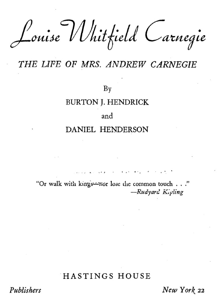 Autobiography of Mrs. Louise Carnegie | PDF