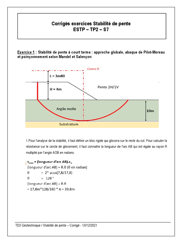 Corrigé : Stabilité des Pentes en Géotechnique | PDF | Mécanique ...