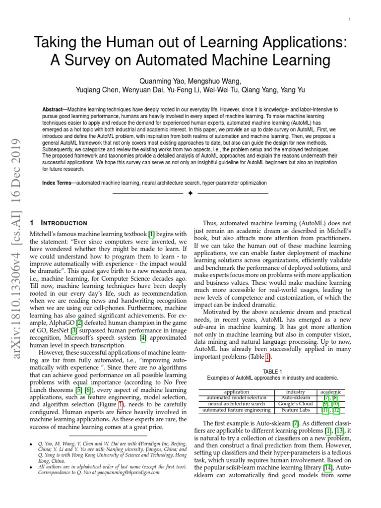 Taking The Human Out of Learning Applications: A Survey On Automated ...