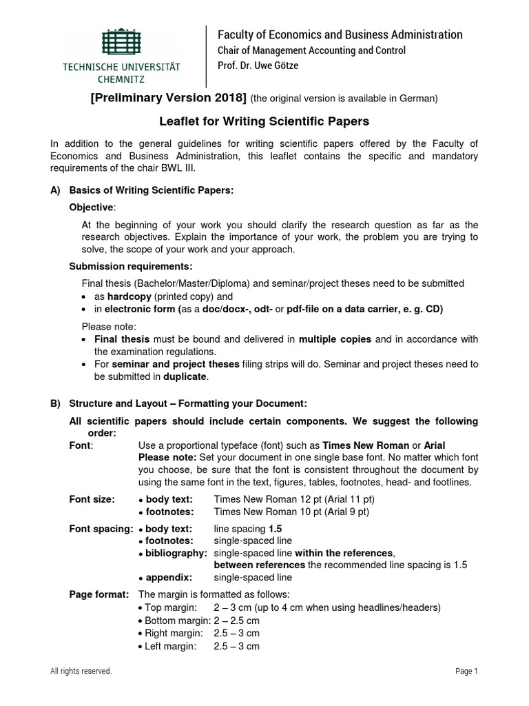 Leaflet For Writing Scientific Papers PDF Thesis Theory