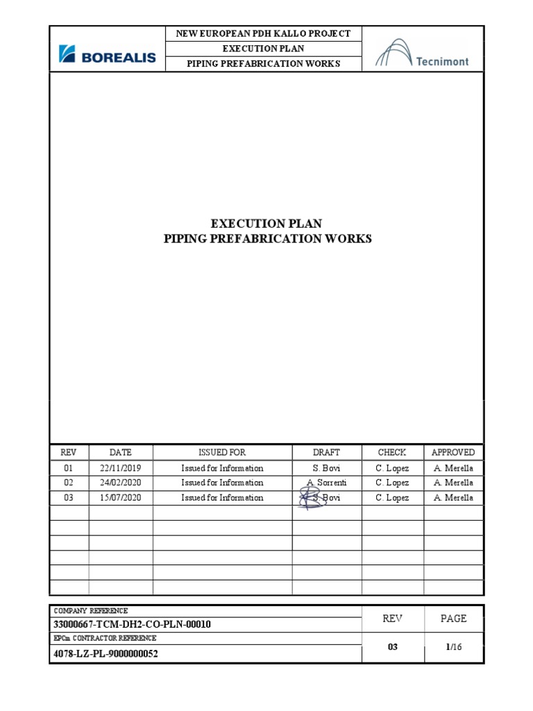 PDH Kallo Project Piping Execution Plan | PDF | Pipe (Fluid Conveyance ...