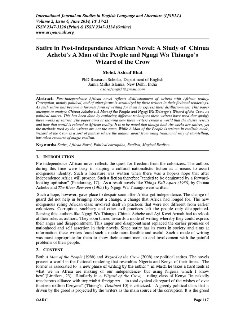 Satire in Post-Independence African Novel | PDF | General Fiction