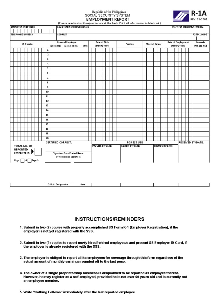 Sss R1a Fillable Form - Printable Forms Free Online