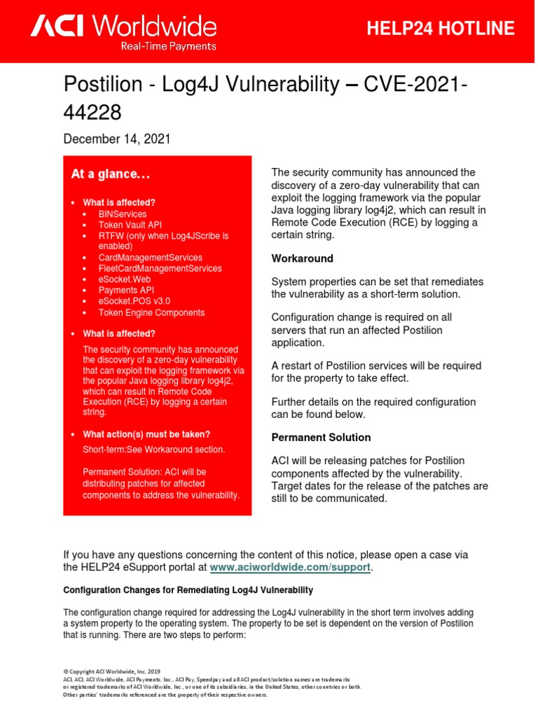 HELP24 Hotline - Postilion - Log4J Vulnerability | PDF | Vulnerability ...
