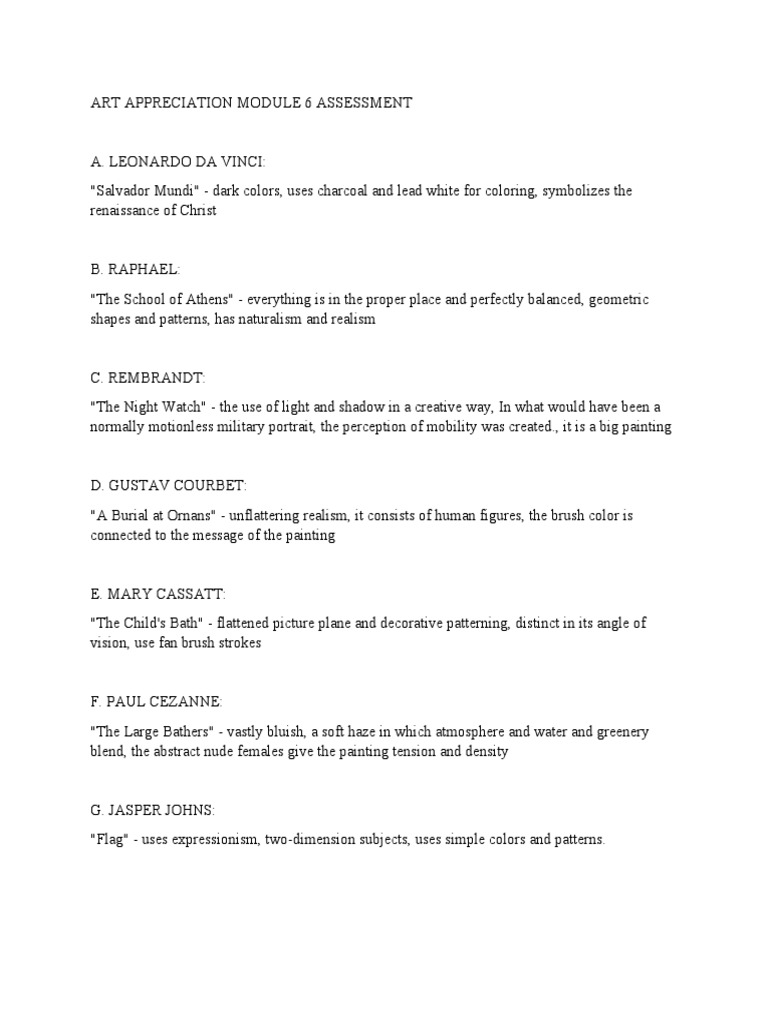 Art Appreciation Module 6 Assessment | PDF