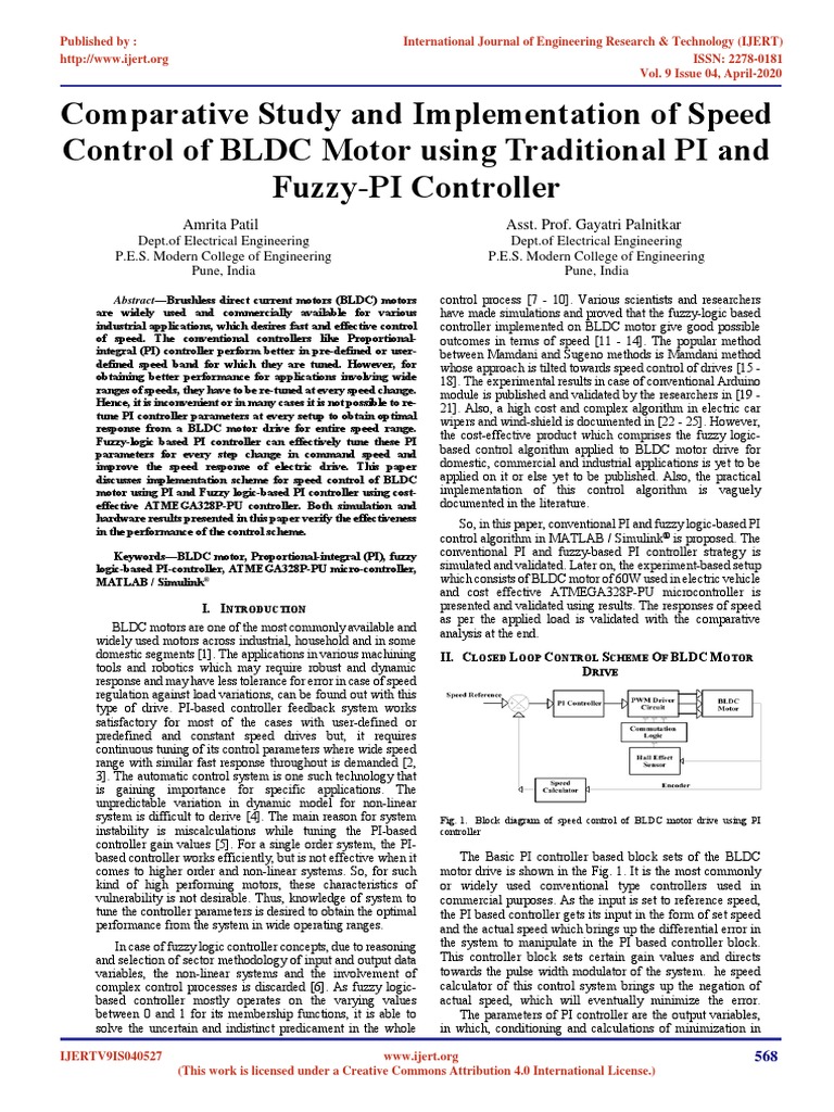 Comparative Study and Implementation of Speed Control of BLDC Motor ...