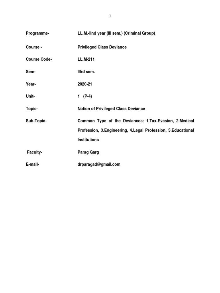 Notion of Privileged Class Deviance (llm-211) (U-1, p-4) | PDF | Tax ...