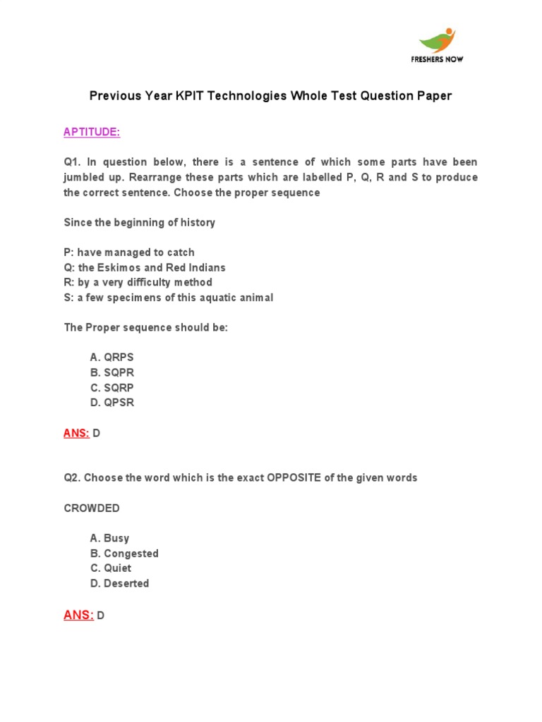 KPIT Technologies Previous Year Papers | PDF | Logic Gate | Electronic ...