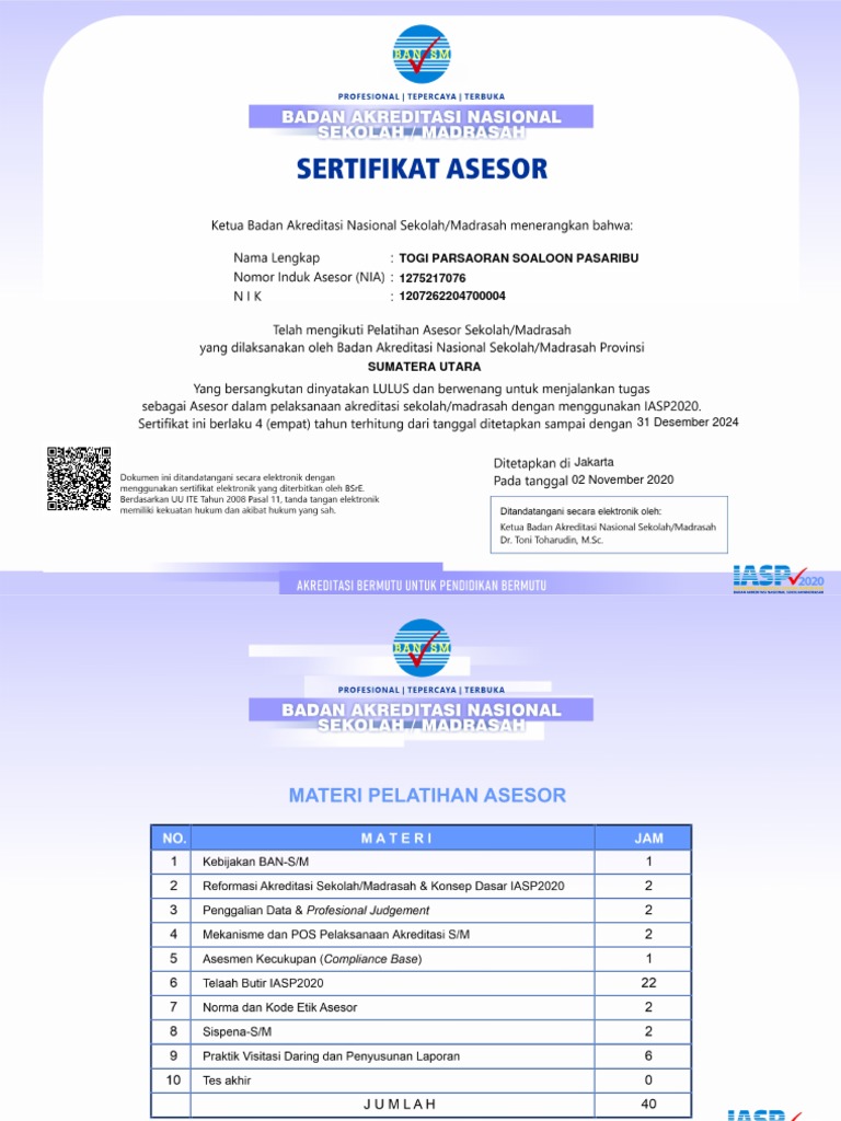 Sertifikat Asesor IASP 2020 | PDF