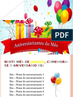 Aniversariantes por mês com datas e nomes