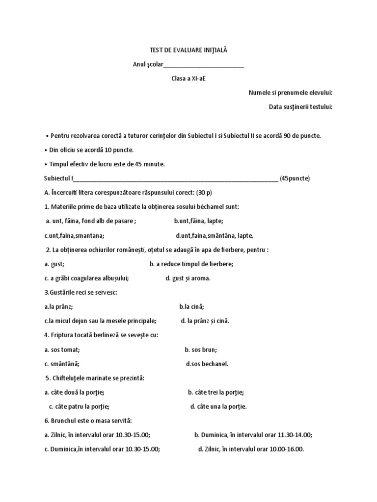 Test Initial XI E | PDF