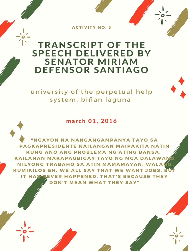 Santiago's Speech on Peace and Jobs | PDF