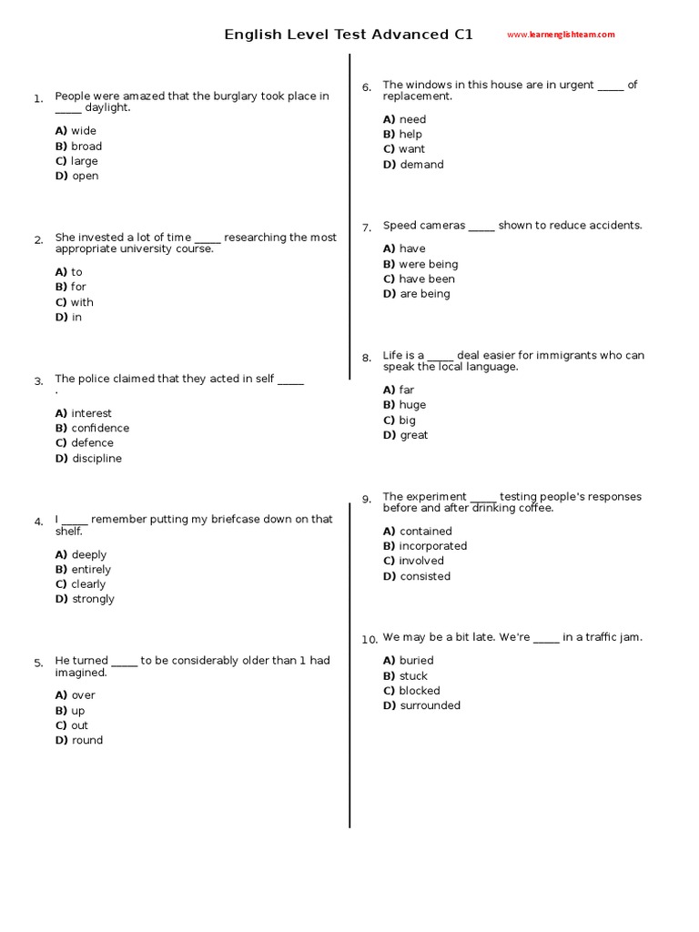 Advanced C1 English Level Test | PDF