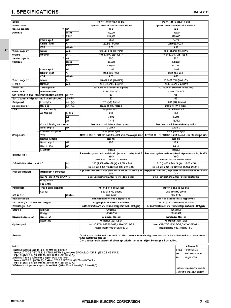 PUHY-P400YKB-A1 Specifications | PDF | Pipe (Fluid Conveyance) | Decibel