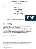Programming Fundamentals CSC-103 Type Casting and Error Handling