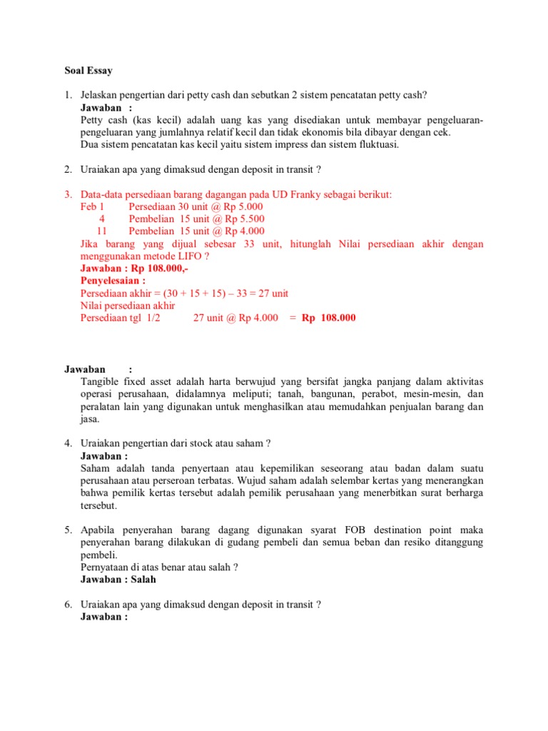 Contoh Soal Kas Kecil Dan Jawabannya - Berbagi Contoh Soal