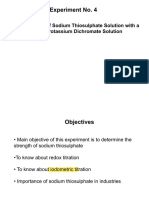 Experiment No. 4: Standardization of Sodium Thiosulphate Solution With A Standard Potassium Dichromate Solution