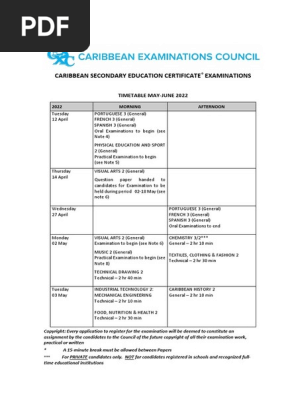 CSEC Timetable-May-June 2022