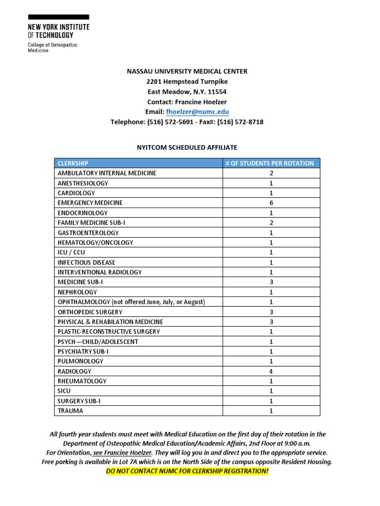 NUMC Clerkship Rotation Details | PDF | Medicine | Health Sciences