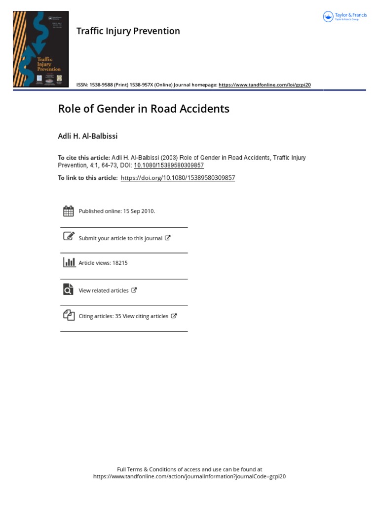 Role of Gender in Road Accidents | PDF | Traffic Collision | Gender