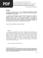 ALMEIDA, Frederico Faria Neves. Desafios e Perspectivas da Gestão do Patrimônio Cultural no Brasil