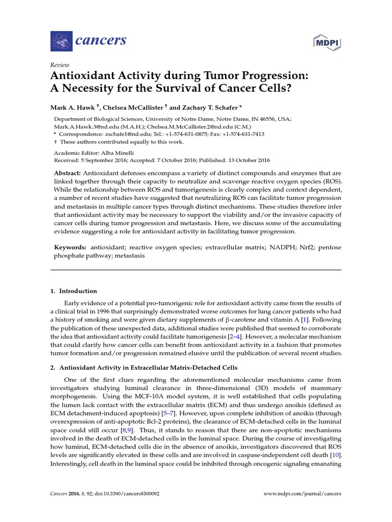 Antioxidant Activity During Tumor Progression A Ne PDF Metastasis