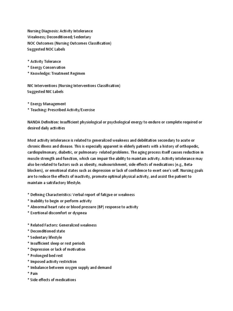 Activity Intolerance | PDF