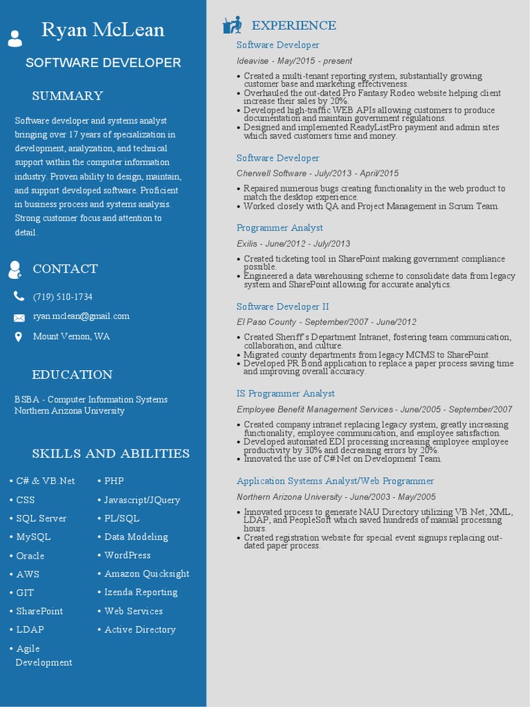 Experienced Software Developer Profile | PDF | Programmer | Software