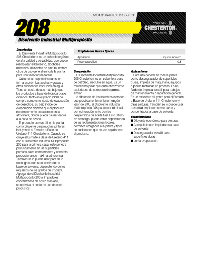 208 Multipurpose Industrial Solvent | PDF | Solvente | Agua