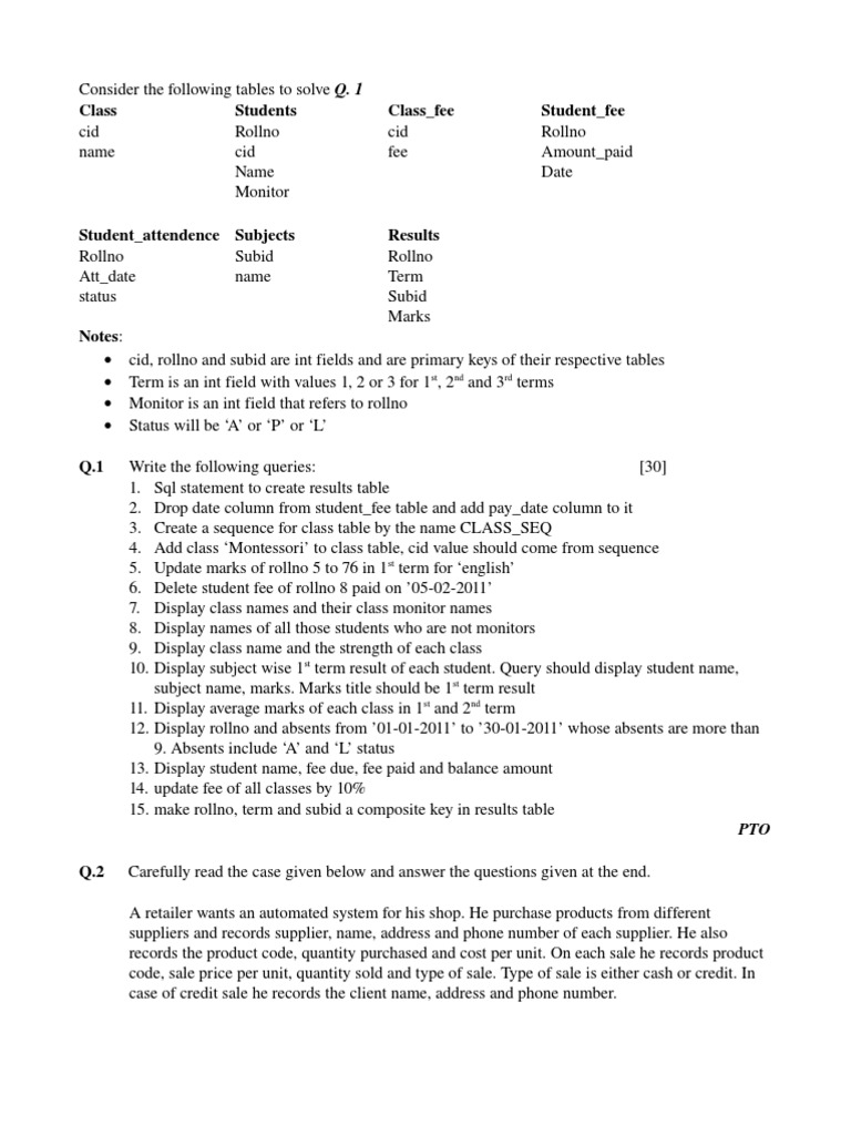 SQL Queries for Class and Retail Management | PDF | Retail | Sql