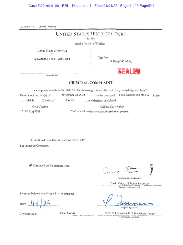 Criminal Complaint: Mail Theft Case | PDF | United States Postal