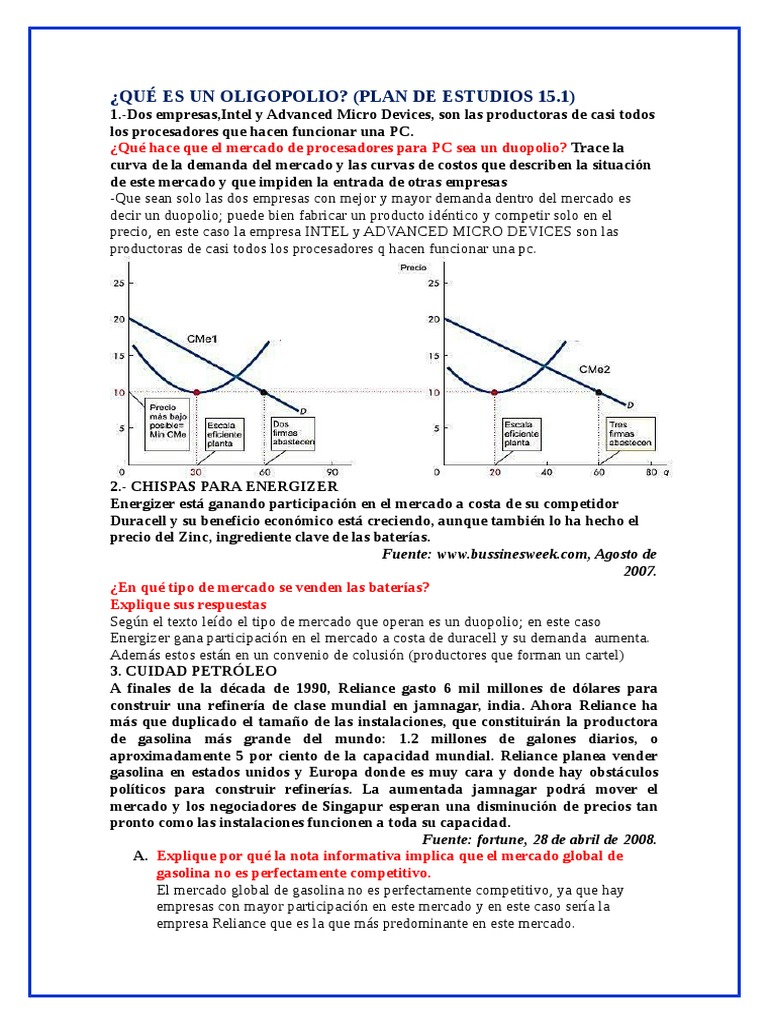 Oligopolio y Estrategias de Colusión | PDF | Mercado (economía) | Monopolio